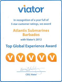 Atlantis Submarines Barbados receives Top Global Experience Award 2012 from VIATOR
